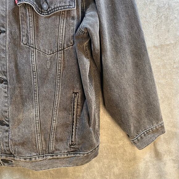 Levi's Trucker Jacket Men Size 2XL Gray Denim Distressed Cotton - Picture 14 of 15